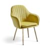 Sleek yellow velvet chair with curved back and gold-finish legs