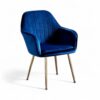Celestial Line Armchair in royal blue velvet with gold metal legs