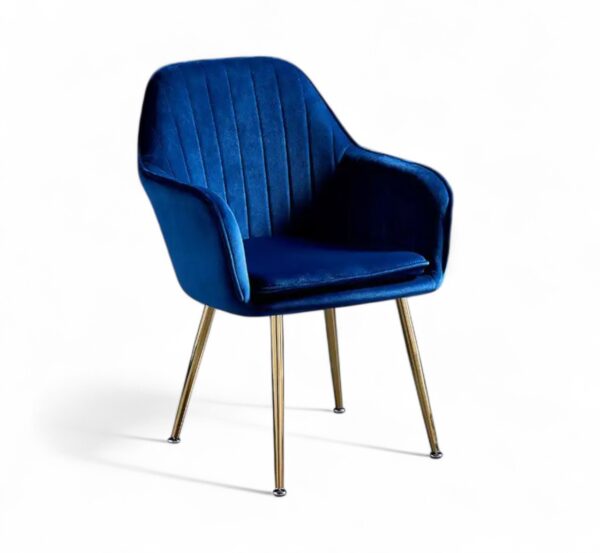 Celestial Line Armchair in royal blue velvet with gold metal legs