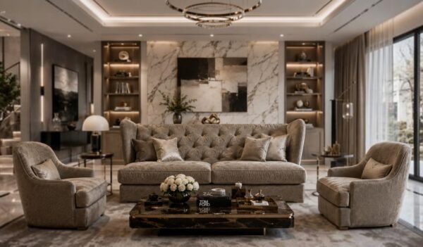 Premium High Winged Sofa with tufted backrest and soft fabric upholstery