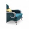 Regal vintage chair with plush upholstery and sculpted wooden frame