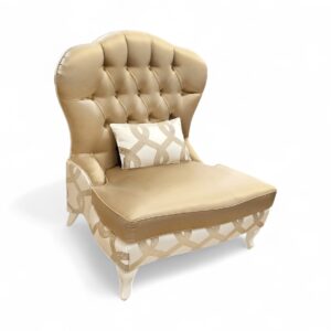 Marigold Crest Chair in golden satin with tufted backrest