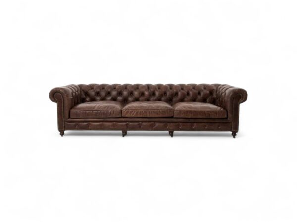 Traditional leather Chesterfield sofa with aged patina