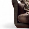 Luxurious brown leather sofa featuring sleek design and unique armrests