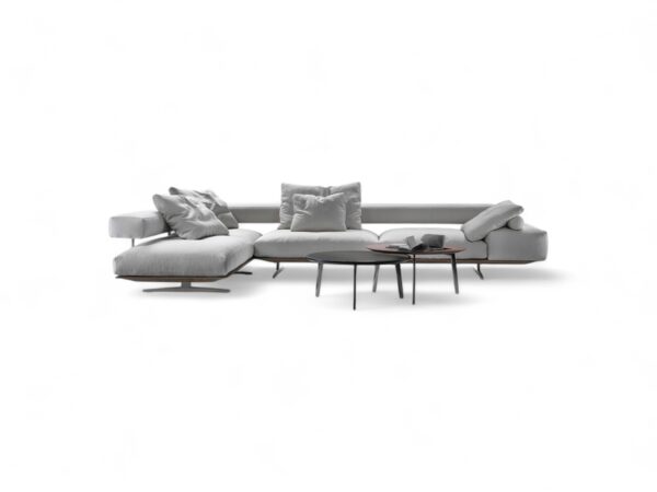 Elegant neutral-toned sofa with deep cushions and clean lines