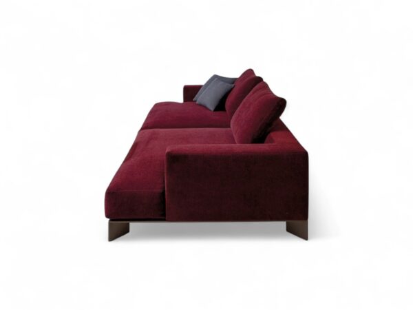 uxurious burgundy sectional sofa with structured armrests and deep cushions