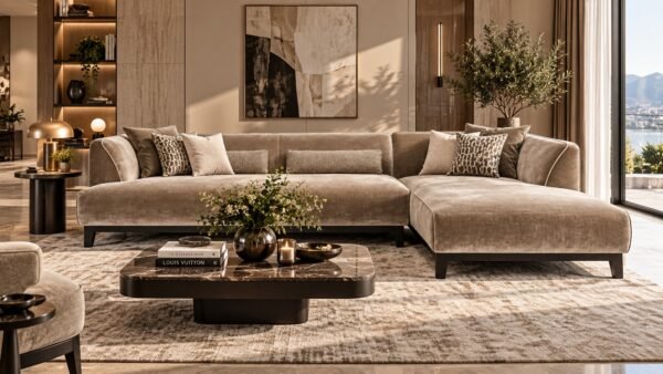 Modern velvet L shape sofa - chaise style sofa