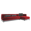 Designer Velvet Chaise Style Sofa in bold red velvet upholstery