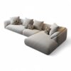 Designer sofa with luxury neutral fabric and cozy pillows