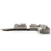 Luxura Corner Sofa with integrated wooden table and neutral fabric