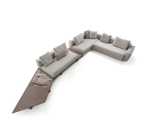 Modular corner sofa in soft beige upholstery with sleek design