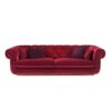 Luxurious burgundy velvet sofa with classic Chesterfield design and plush cushions