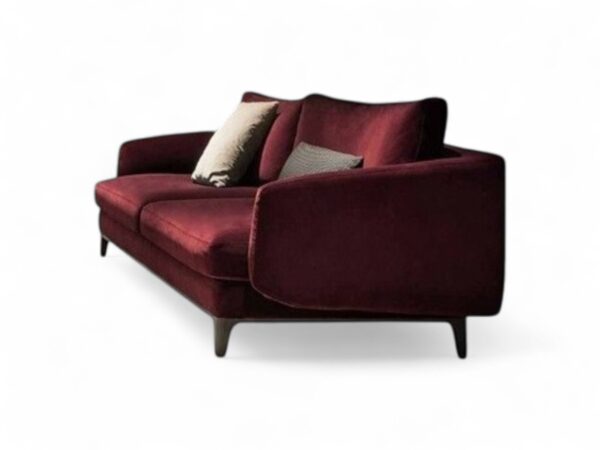 Modern velvet sofa with metal legs and deep seating