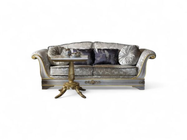 Luxurious vintage-inspired sofa featuring velvet fabric and sculptural frame
