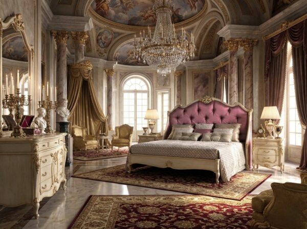 French Luxe Bed tufted blush headboard