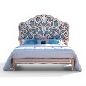 French Classical Ornate Bed with carved scroll headboard