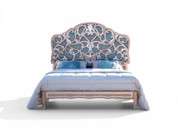 French Classical Ornate Bed with carved scroll headboard