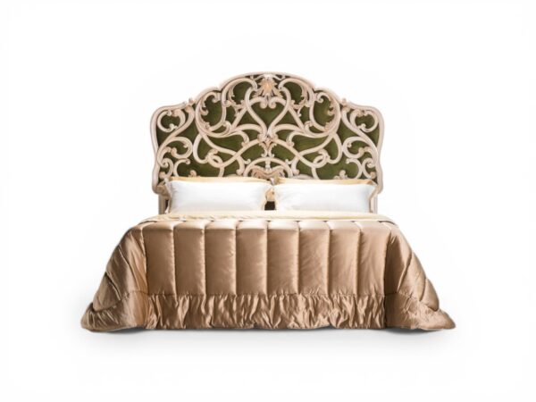 French Classical Ornate Bed with carved scroll headboard