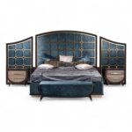 Palatial Archway Bed with grand arched headboard and sculpted side panels in rich textured upholstery