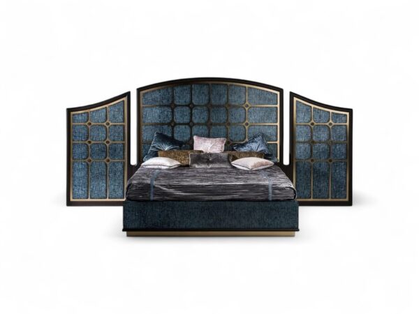 Luxury arched headboard bed with three-panel arch design and elegant fabric finish