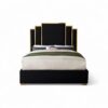 Noir Deco Bed with black velvet tiered headboard and gold trim