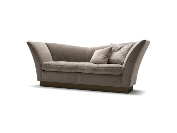 Modern three-seater sofa with flared armrests and cushions