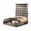 Luxury Ultra Tall Silver Bed in velvet upholstery