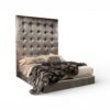 Modern velvet bed with ultra tall tufted headboard