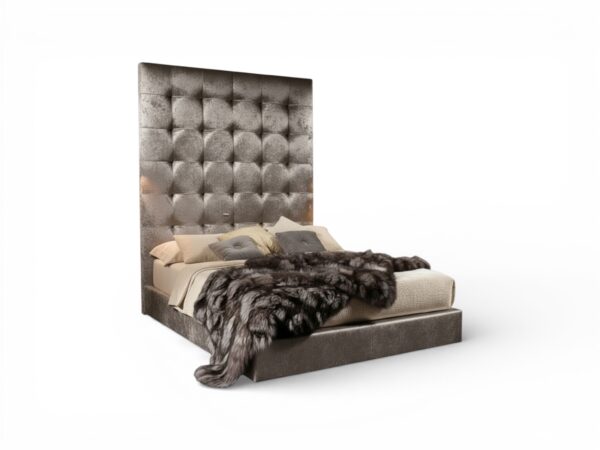 Modern velvet bed with ultra tall tufted headboard