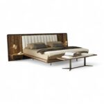 Echo Linea Bed with sculpted velvet headboard and sleek profile