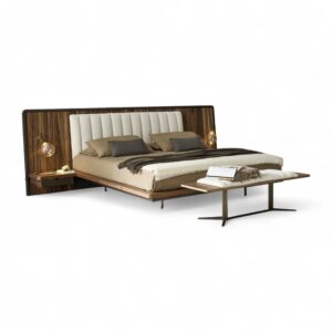 Echo Linea Bed with sculpted velvet headboard and sleek profile