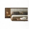 Contemporary velvet bed with clean lines and minimalist design