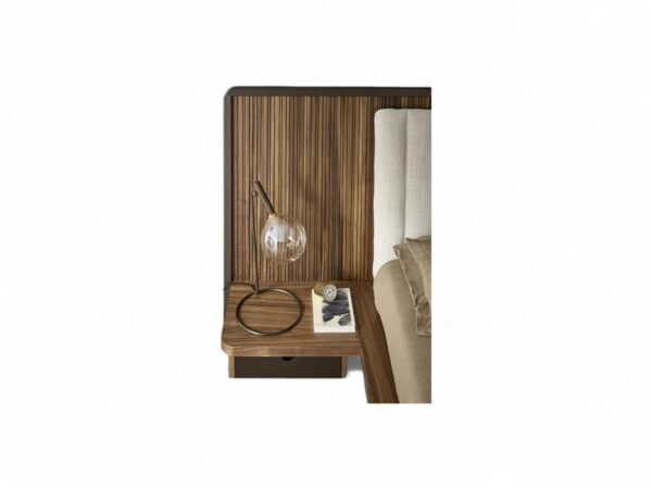 Modern designer bed in matte velvet with vertical panel detailing