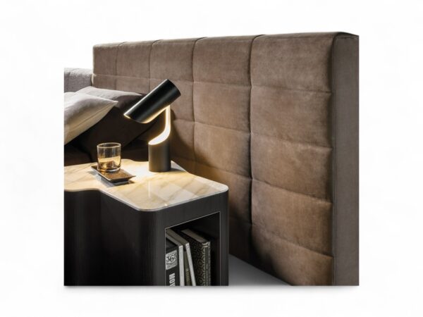 Luxury upholstered Italian bed with solid teak frame
