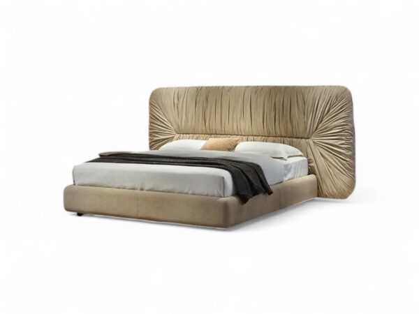 Elegant pleated headboard bed in a sophisticated, neutral tone