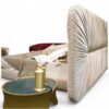 Modern upholstered bed with plush pleated headboard design
