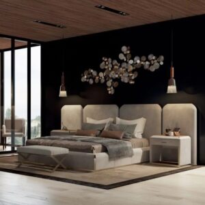 Wide Leather Headboard Bed