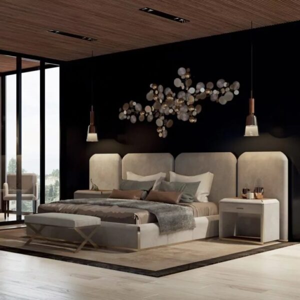 Wide Leather Headboard Bed