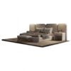 Upholstered bed with matching bench and minimalist nightstand