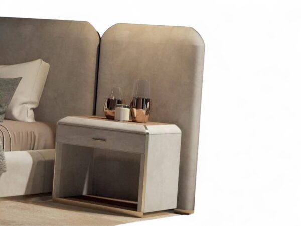 Contemporary taupe bed designed for serene interiors