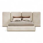 Dune Grace Bed with sculpted panel headboard and taupe fabric