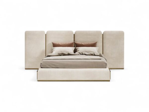 Dune Grace Bed with sculpted panel headboard and taupe fabric
