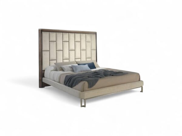Modern luxury bed in teak wood frame with premium upholstery