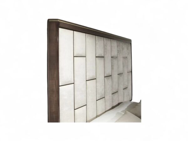 Elegant designer bed with plush cushioned headboard