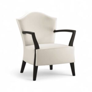Snowveil Chair with ivory upholstery and dark wood arms