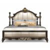 High-End Luxurious Ornate Bed with hand carvings and plush upholstered headboard
