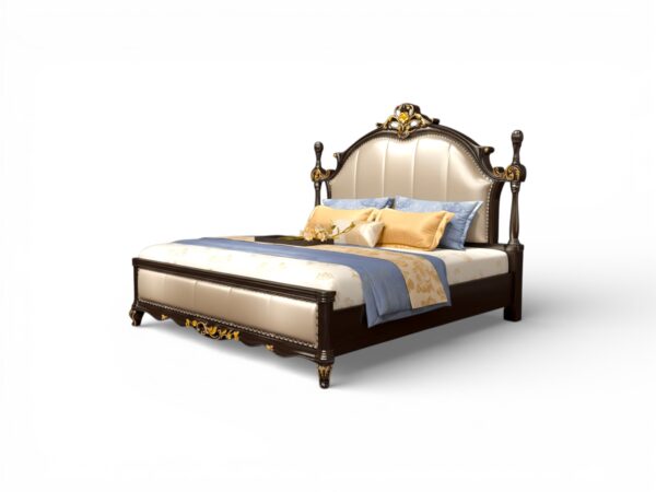 Ornate luxury bed in queen and king sizes with elegant carved details