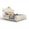 High-End Luxurious Ornate Bed with regal carvings and plush upholstered headboard