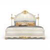 High-End Luxurious Ornate Bed with regal carvings and plush upholstered headboard