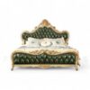 Emerald Royal Carved Bed with green tufted leatherette and gold accents